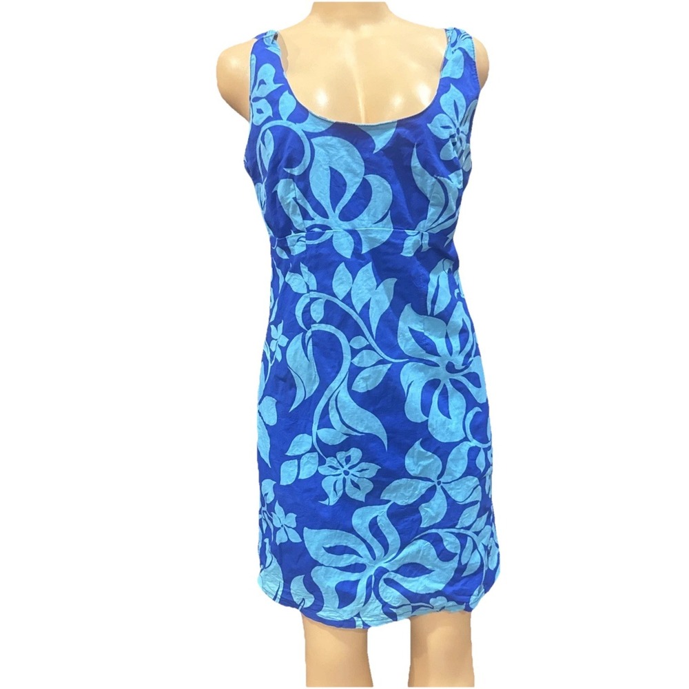 VTG 90's Roxy Quiksilver Womens Blue Tropical Floral Slip Midi Dress Y2K